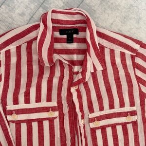 J. Crew Red and White Striped Button-Up
